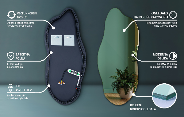 Oglinda forma neregulata led 35x80 cm