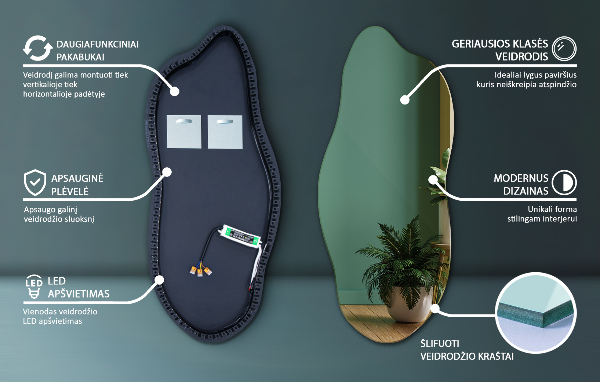 Oglinda forma neregulata led 35x80 cm