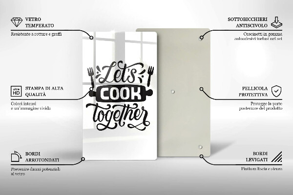 Tocător sticlă Napis Let's cook together