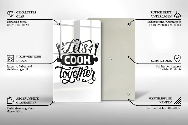Tocător sticlă Napis Let's cook together