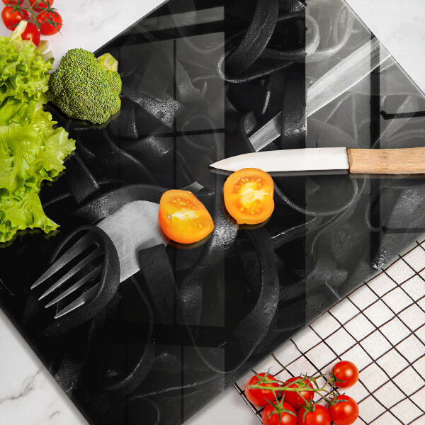 Tocător sticlă Paste negre și furculiță