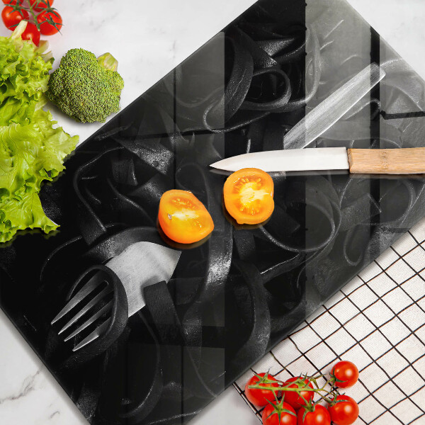 Tocător sticlă Paste negre și furculiță