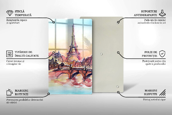 Tocător sticlă Peisajul Turnului Eiffel din Paris