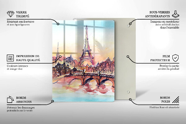 Tocător sticlă Peisajul Turnului Eiffel din Paris