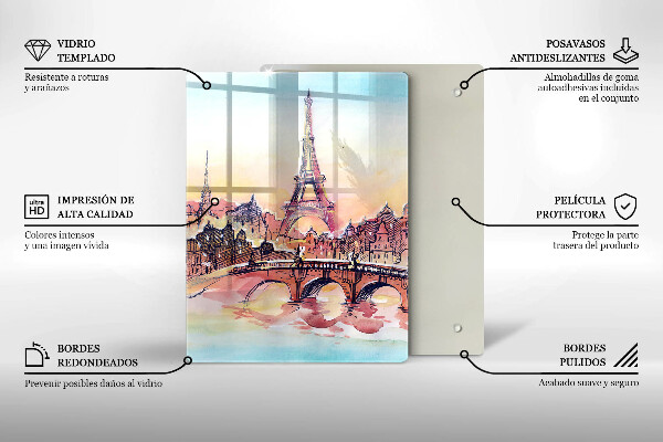 Tocător sticlă Peisajul Turnului Eiffel din Paris