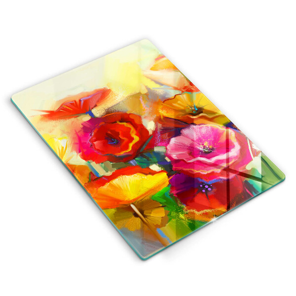 Tocător sticlă Flori colorate pictate