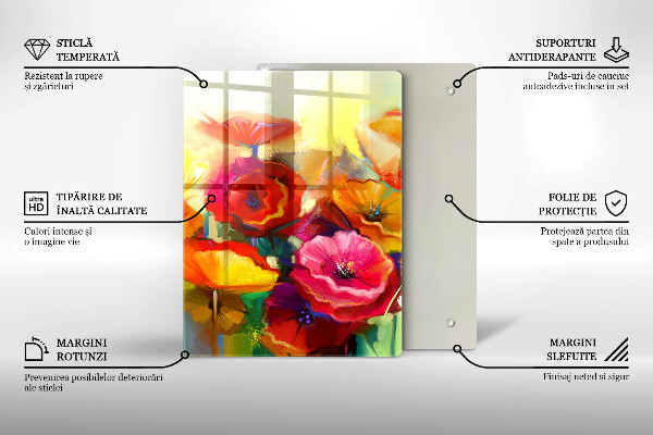 Tocător sticlă Flori colorate pictate