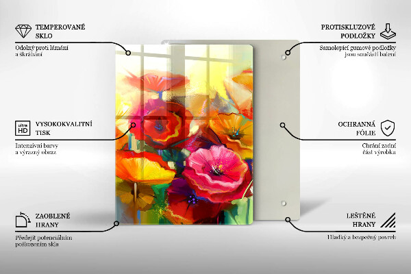 Tocător sticlă Flori colorate pictate