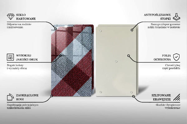 Tocător sticlă Model în carouri roșu și alb