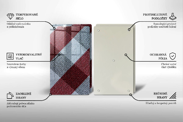 Tocător sticlă Model în carouri roșu și alb