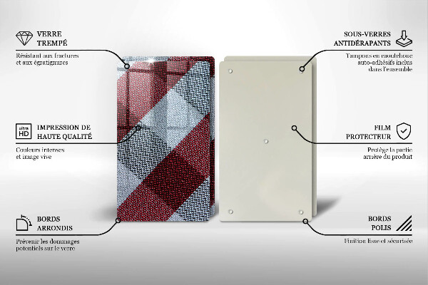 Tocător sticlă Model în carouri roșu și alb