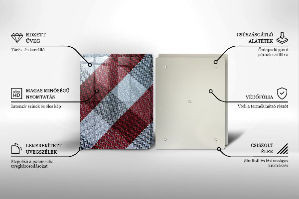 Tocător sticlă Model în carouri roșu și alb