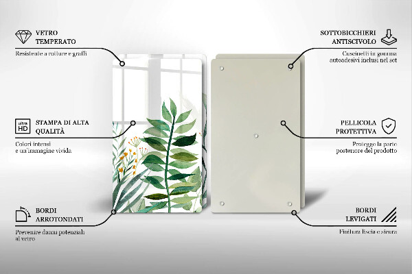 Tocător de bucătărie Ilustrație cu frunze de plante