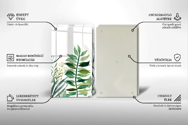 Tocător de bucătărie Ilustrație cu frunze de plante