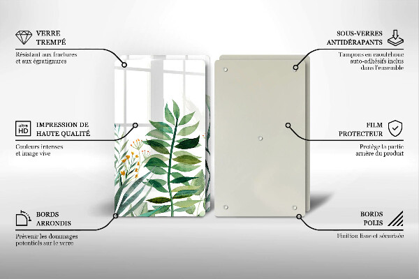 Tocător de bucătărie Ilustrație cu frunze de plante