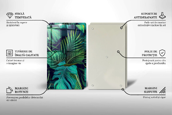 Tocător de bucătărie Ilustrație cu frunzele junglei