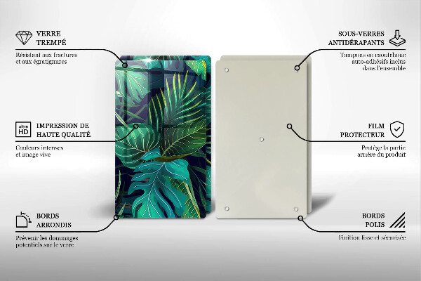Tocător de bucătărie Ilustrație cu frunzele junglei