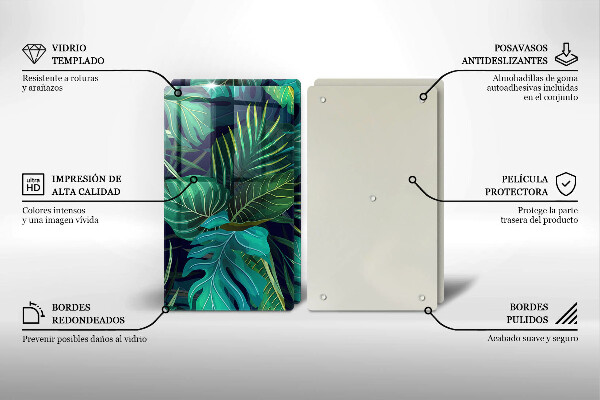 Tocător de bucătărie Ilustrație cu frunzele junglei
