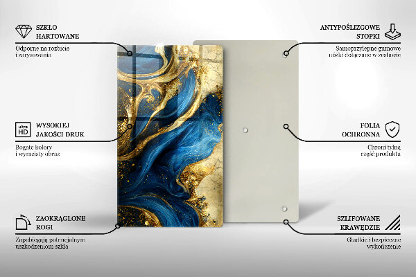 Tocător din sticlă Marmură albastră și aurie