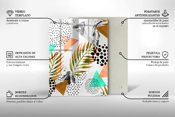 Tocător din sticlă Marmură albastră și aurie