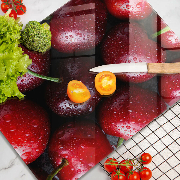 Tocător din sticlă Prim-plan cu cireșe