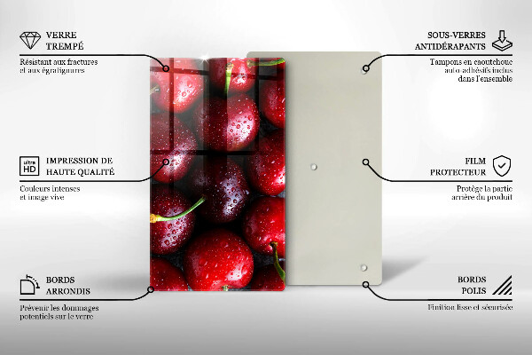 Tocător din sticlă Prim-plan cu cireșe