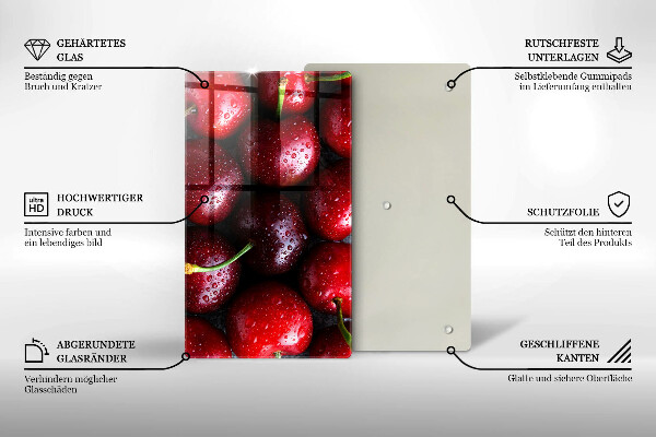 Tocător din sticlă Prim-plan cu cireșe