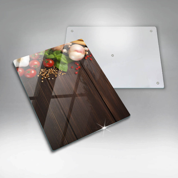 Tocător din sticlă Legume pe masă