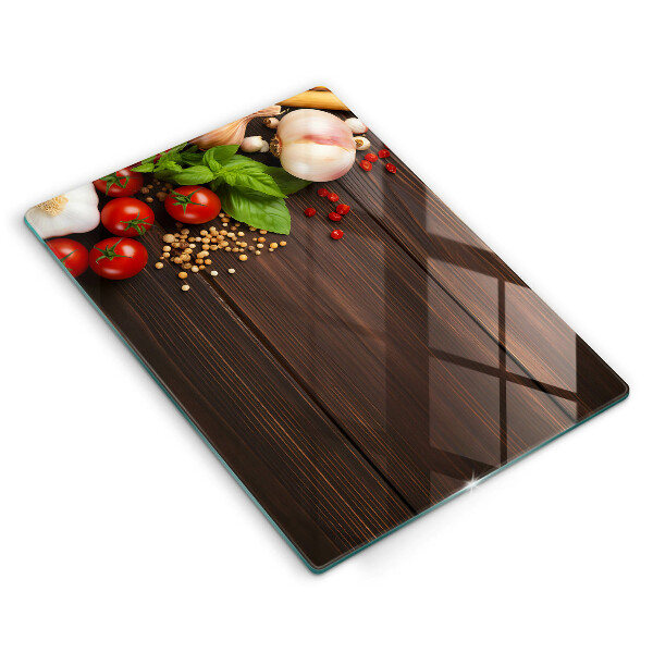 Tocător din sticlă Legume pe masă