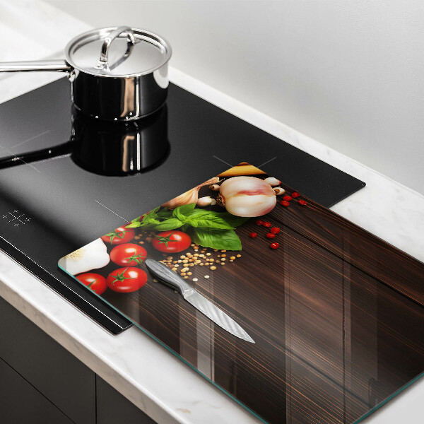 Tocător din sticlă Legume pe masă