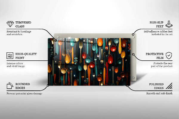 Tocător din sticlă Linguri și furculițe colorate