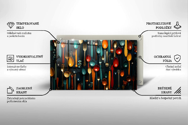 Tocător din sticlă Linguri și furculițe colorate