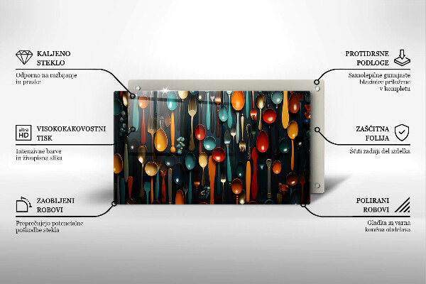 Tocător din sticlă Linguri și furculițe colorate