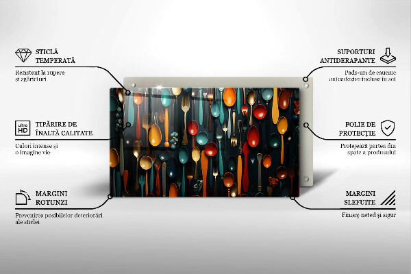 Tocător din sticlă Linguri și furculițe colorate