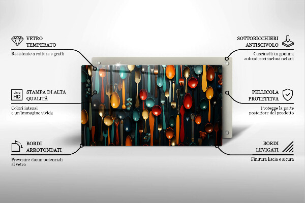 Tocător din sticlă Linguri și furculițe colorate