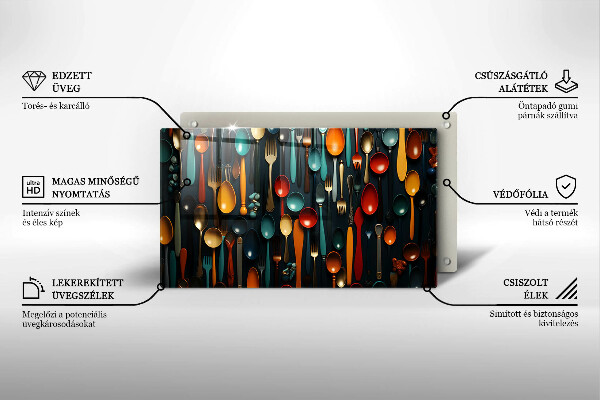 Tocător din sticlă Linguri și furculițe colorate