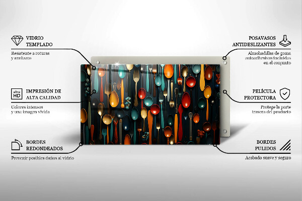 Tocător din sticlă Linguri și furculițe colorate