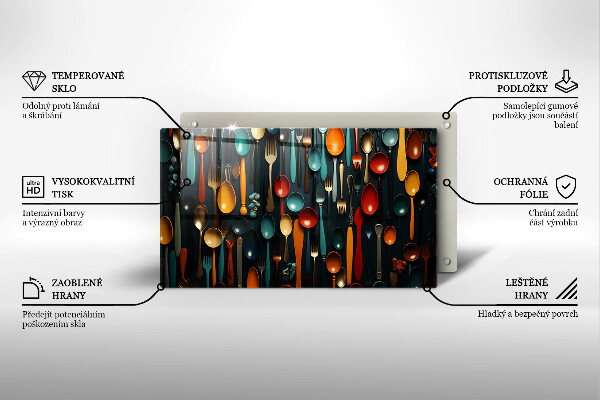 Tocător din sticlă Linguri și furculițe colorate