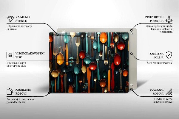 Tocător din sticlă Linguri și furculițe colorate