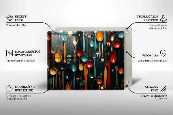 Tocător din sticlă Linguri și furculițe colorate