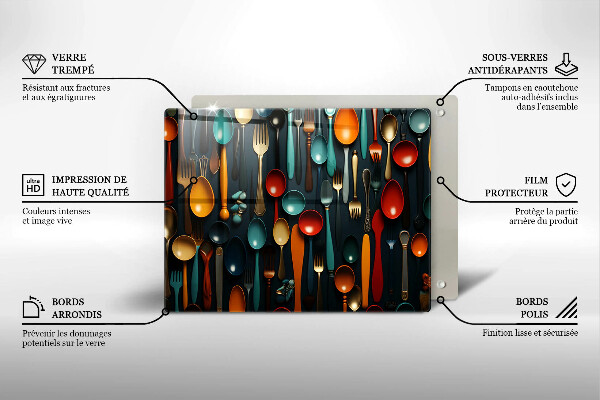 Tocător din sticlă Linguri și furculițe colorate