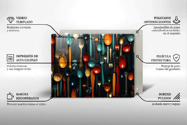 Tocător din sticlă Linguri și furculițe colorate