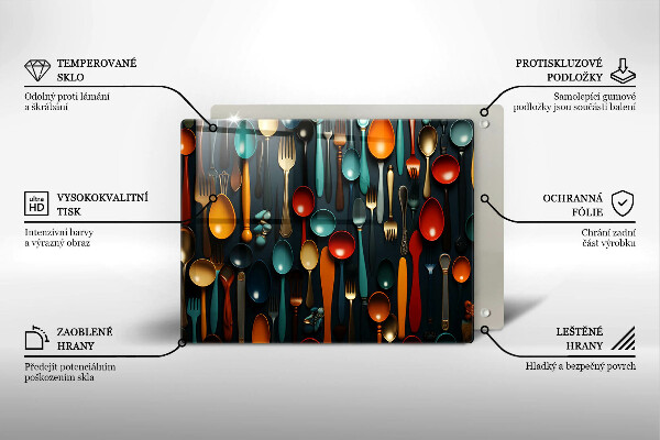 Tocător din sticlă Linguri și furculițe colorate