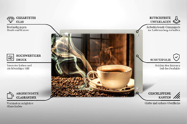 Tocător din sticlă ceașcă și boabe de cafea