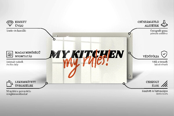 Tocător din sticlă My kitchen my rules