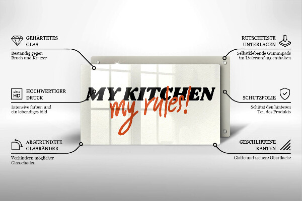 Tocător din sticlă My kitchen my rules