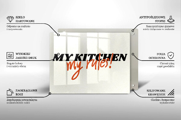 Tocător din sticlă My kitchen my rules