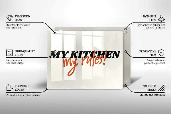 Tocător din sticlă My kitchen my rules