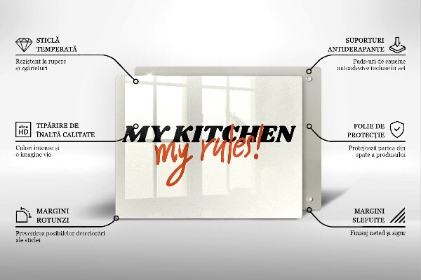 Tocător din sticlă My kitchen my rules