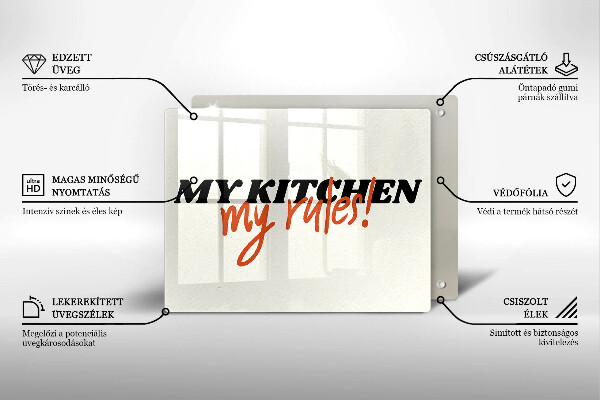 Tocător din sticlă My kitchen my rules